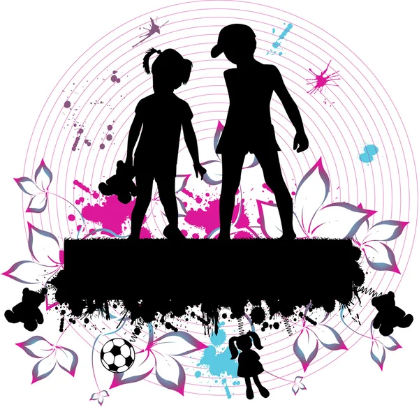 stock vector Couple children - grunge background