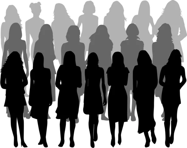 Grote groep vrouwen - silhouet vector — Stockvector