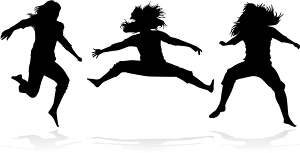 跳跃女孩剪影-矢量工作 — 图库矢量图片