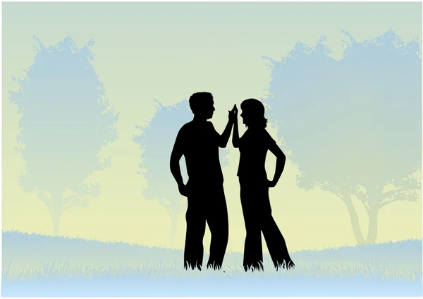 Couple de jeunes dans le parc — Image vectorielle