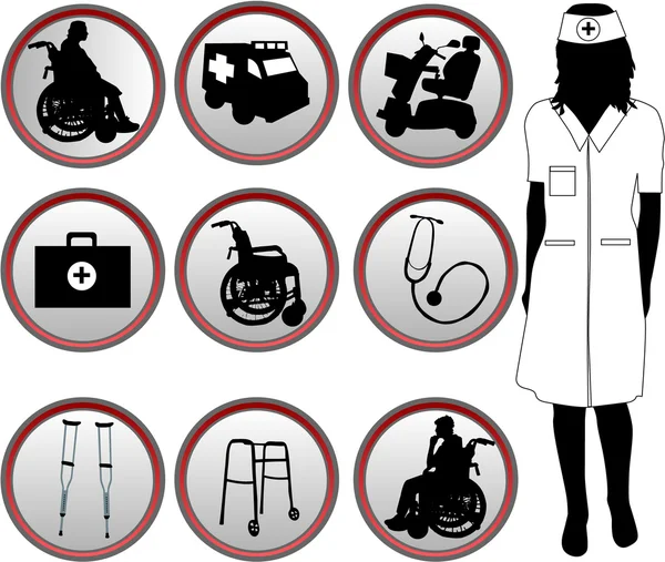 stock vector Medical Icons - silhouette of nurse