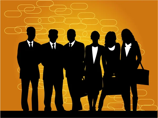 Silhouettes d'hommes, de femmes et d'hommes d'affaires - fond doré — Image vectorielle