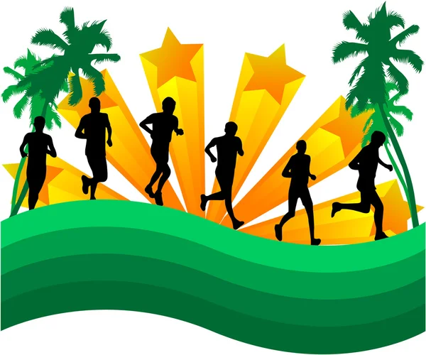Palmiye ağaçları ile sporcuların koşucular-soyut arka plan — Stok Vektör