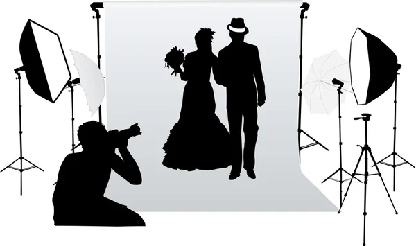 Bruiloft fotosessie in een professionele studio — Stockvector
