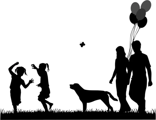 Familia paseo del perro, la ilustración de vectores — Archivo Imágenes Vectoriales