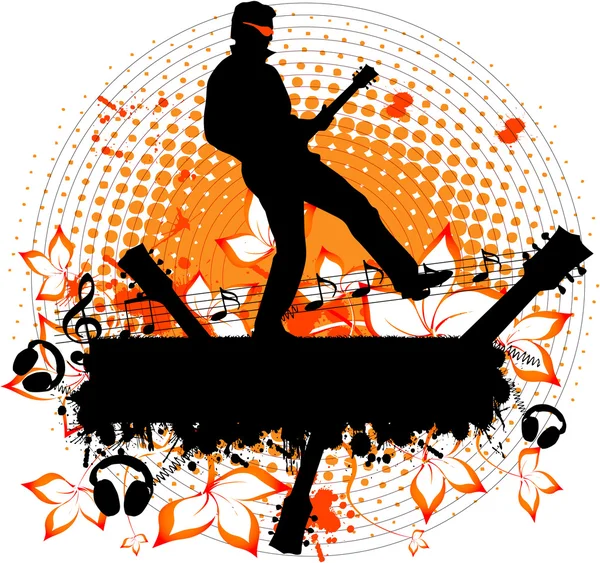 Mann mit Gitarre - Grunge-Illustration — Stockvektor