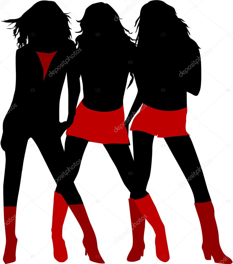 Profiles of three trendy girls - vector 2