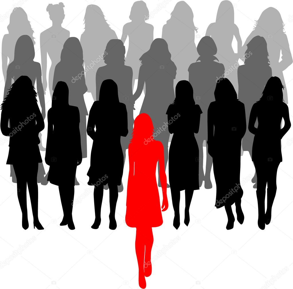 Leader - a large group of women - vector graphics