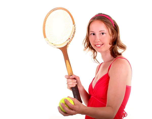Tenista v červených šatech — Stock fotografie