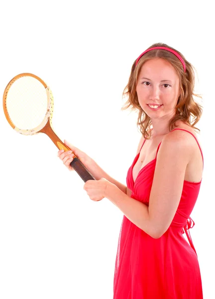Tennis player in red dress — Stock Photo, Image