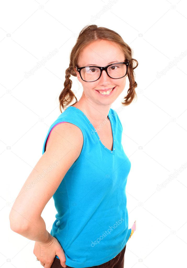 Young athletic girl with a funny eyeglasses — Stock Photo © Almotional 5972448