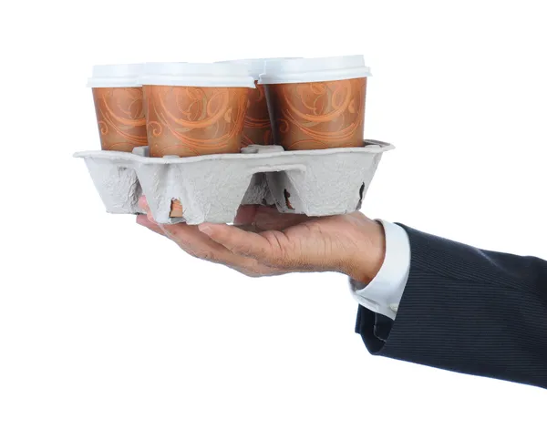 Businessman with coffee tray — Stock Photo, Image