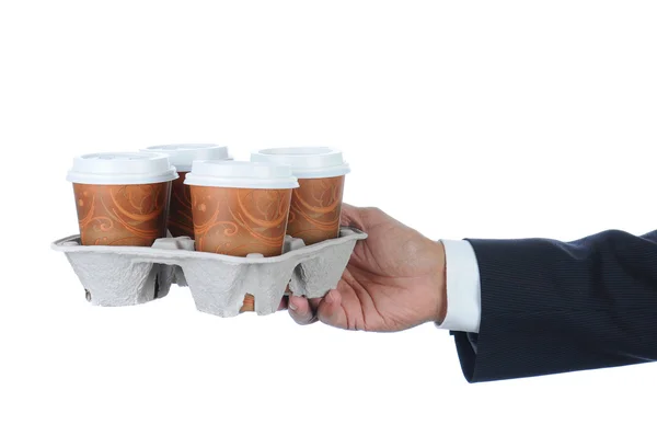 Uomo d'affari con vassoio da caffè — Foto Stock