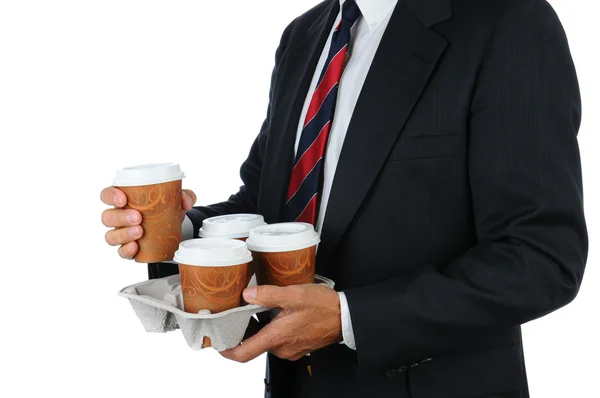 Affärsman med kaffebricka — Stockfoto