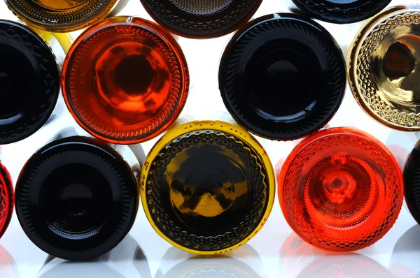 Closeup of the bottom side of wine bottles — Stock Photo, Image