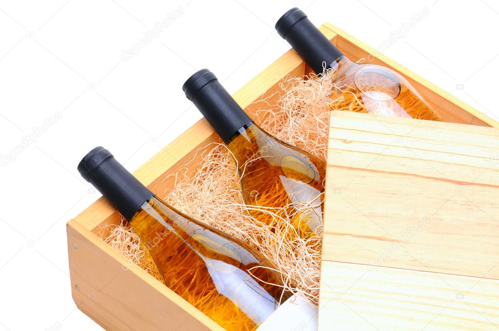 White Wine Bottles in wooden crate
