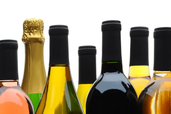 Närbild grupp av vinflaskor — Stockfoto