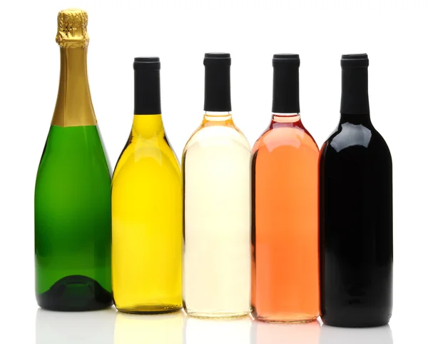 Grupo de cinco botellas de vino —  Fotos de Stock