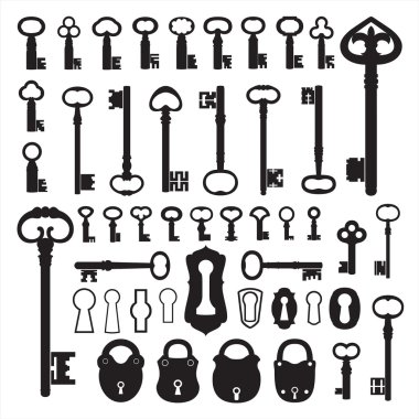 Silhouettes of old keys clipart