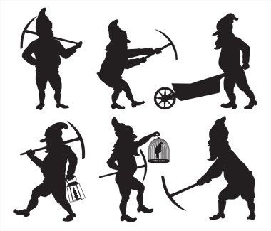 Gnomes silhouettes set 1 clipart