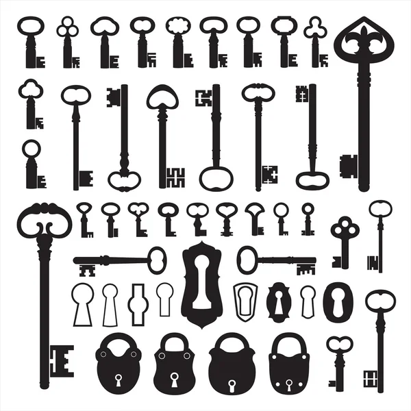 Silhouettes of old keys — Stock Vector