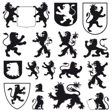 Silhouettes of heraldic lions clipart