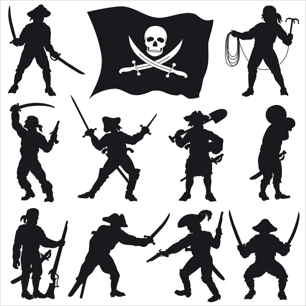 Sylwetki piratów załogi zestaw 2 — Wektor stockowy