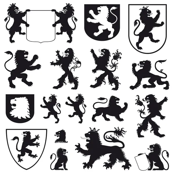 Silhuetter av heraldiska lejon — Stock vektor