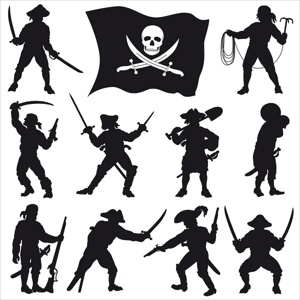Pirates crew siluetleri set 2 — Stok Vektör