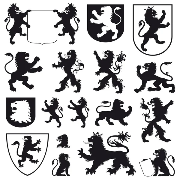 Silhouetten van heraldische leeuwen — Stockvector