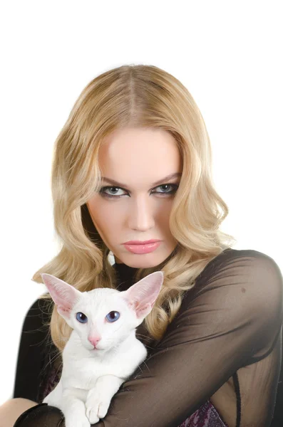 Γυναίκα με γάτα ανατολίτικος στενογραφία — Φωτογραφία Αρχείου