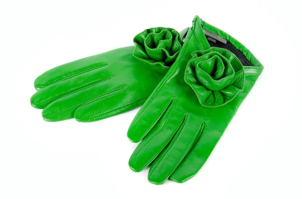 Grüne Lederhandschuhe für Frauen — Stockfoto