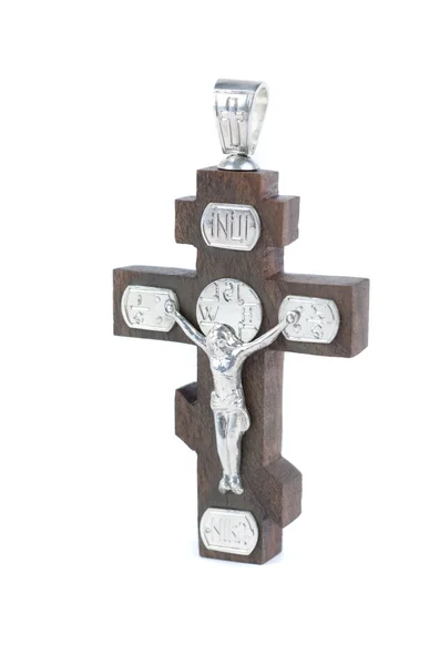 Croce in argento e legno — Foto Stock