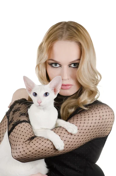 Donna con gatto stenografia orientale — Foto Stock