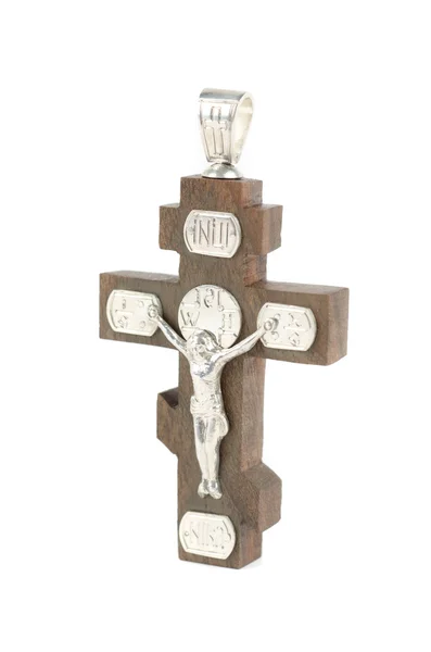 银和木制的十字架 — 图库照片