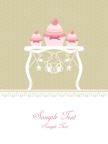 テーブル - ビンテージ デザインのカップケーキ — ストックベクタ