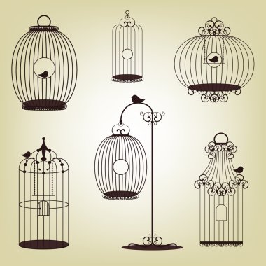 Set of vintage bird cages clipart
