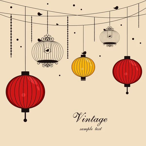 Hanging lanterns and birdcages with space for text — Wektor stockowy