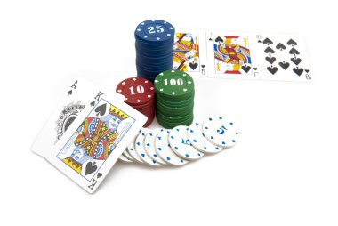 Texas hold'em ve sıralı floş ve poker fişleri