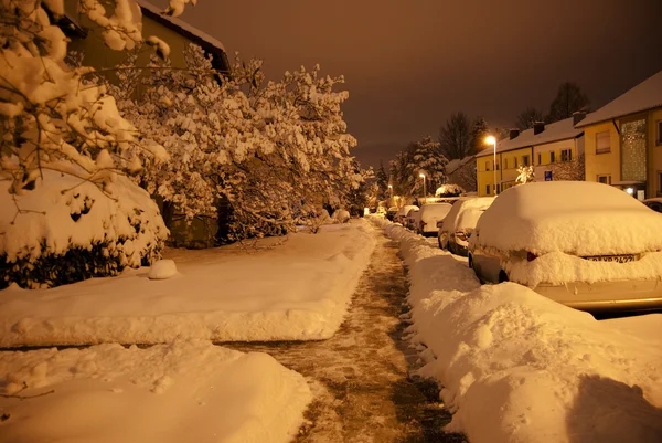 stock image Calm snowy footpath at night on long exposure