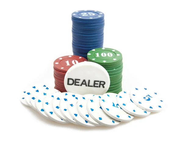 Tocca al dealer - stack di fiches da poker — Foto Stock