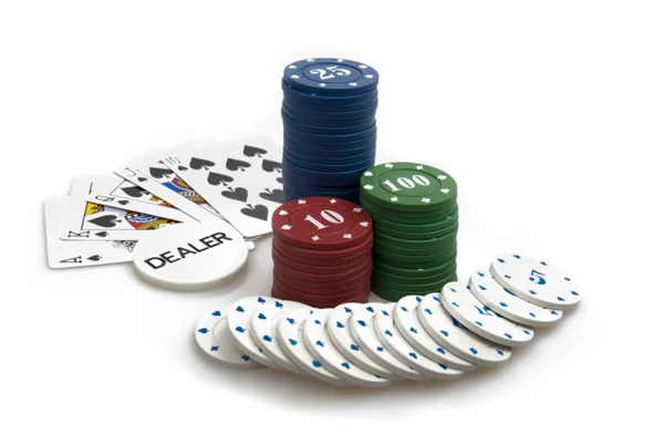 Mano vincente - fiches da poker e colore reale — Foto Stock