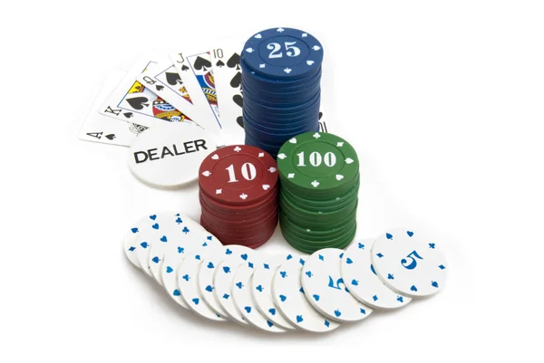 Grande vittoria - poker chips e scala reale — Foto Stock
