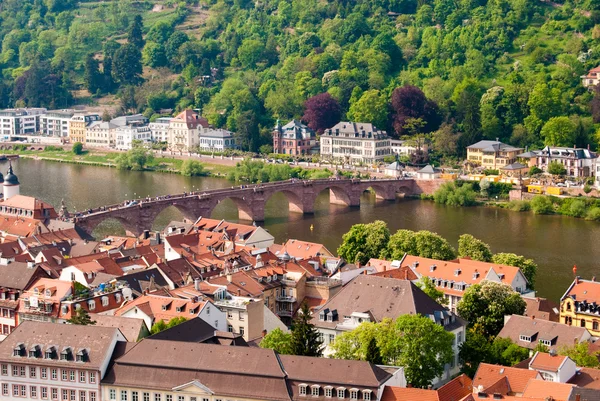 Starego miasta w Heidelbergu, rzeki neckar i mostu — Zdjęcie stockowe