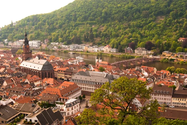Heidelberg kent, eski köprünün ve kilise — Stok fotoğraf