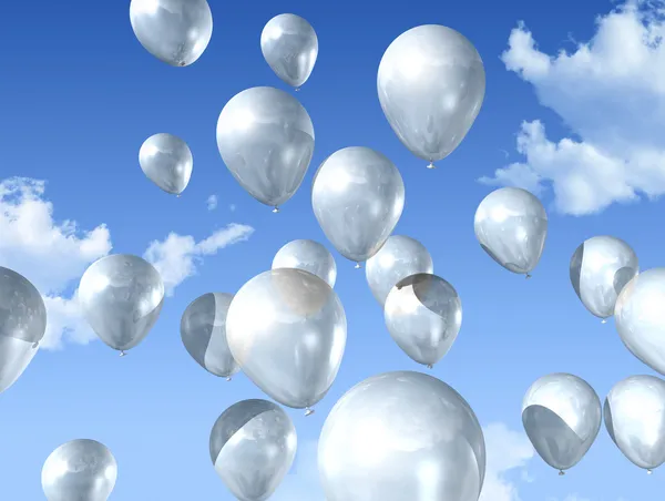 Weiße Luftballons am blauen Himmel — Stockfoto