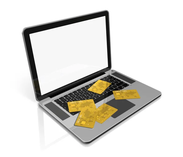 Gold kreditní kartou na laptop — Stock fotografie