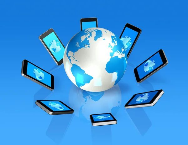 Telefones móveis 3D em todo o mundo — Fotografia de Stock