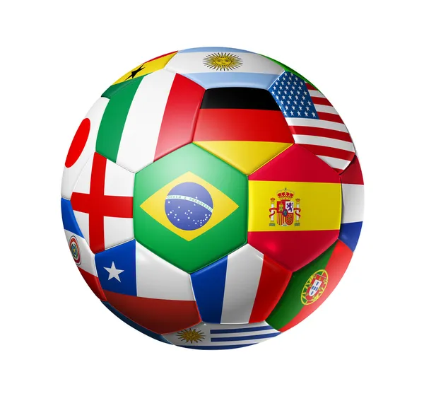 Μπάλα ποδοσφαίρου ποδοσφαίρου με κόσμο ομάδες σημαίες — Φωτογραφία Αρχείου