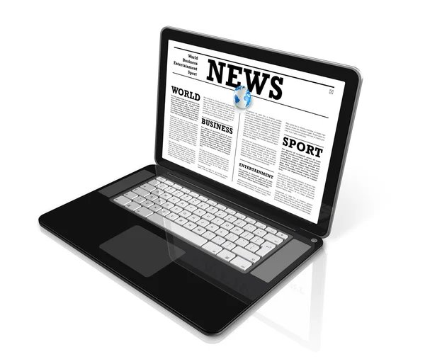 News on a laptop computer isolated on white — Stock Photo, Image